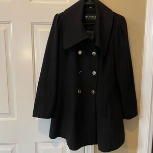 GUESS Women's Elegant Black Pea Coat, XL